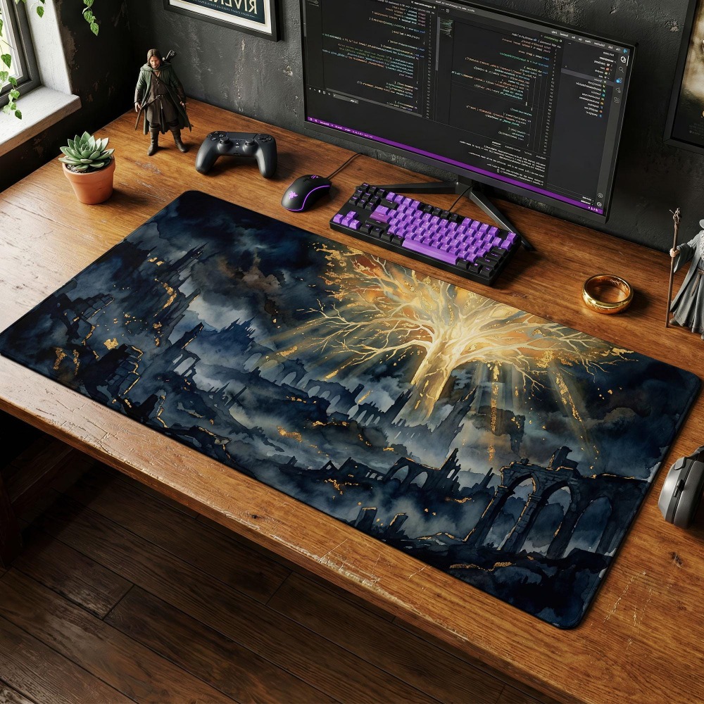 Desk Setup Simple - Alas Meja, Alas Mouse Fantasi Gelap,