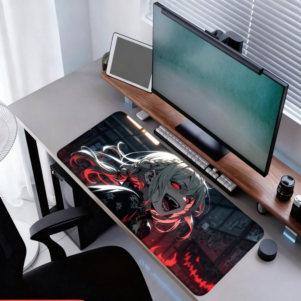 Desk Setup Simple - Seorang gadis anime dengan api merah