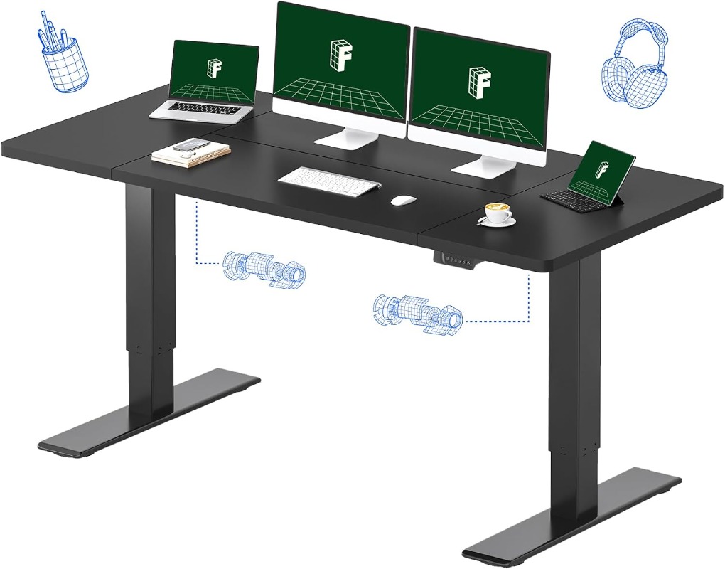 Desk Setup Dual Monitor - Meja Kerja Elektrik FLEXISPOT, Hitam |