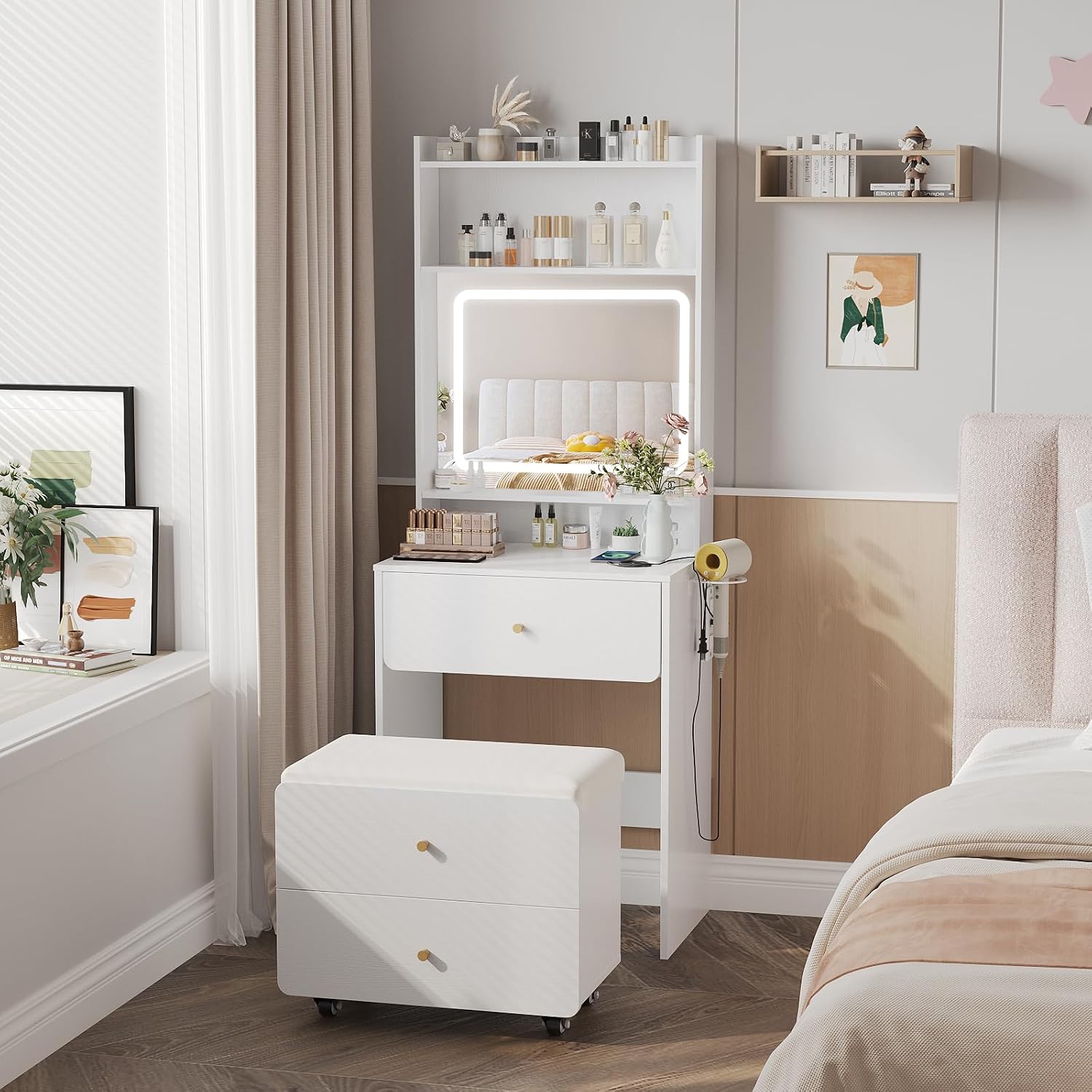Meja Rias dengan Cermin & Lamp - Desk Setup Bedroom ulasan dan harga