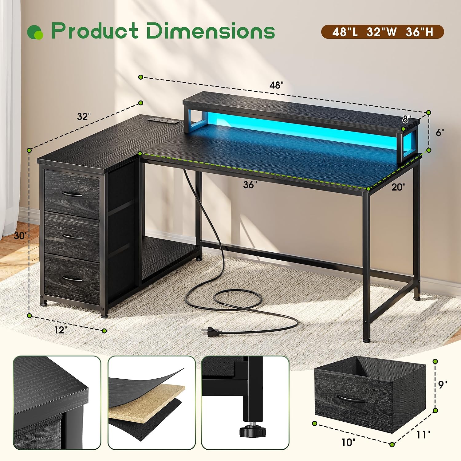 Meja Gaming dengan 3 Laci & La - Desk Setup Rgb ulasan dan harga